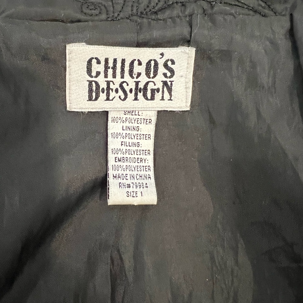 Vintage Boho Chico’s Design Black Quilted Embroidered Zip Jacket Size 1 M/L - Picture 2 of 6